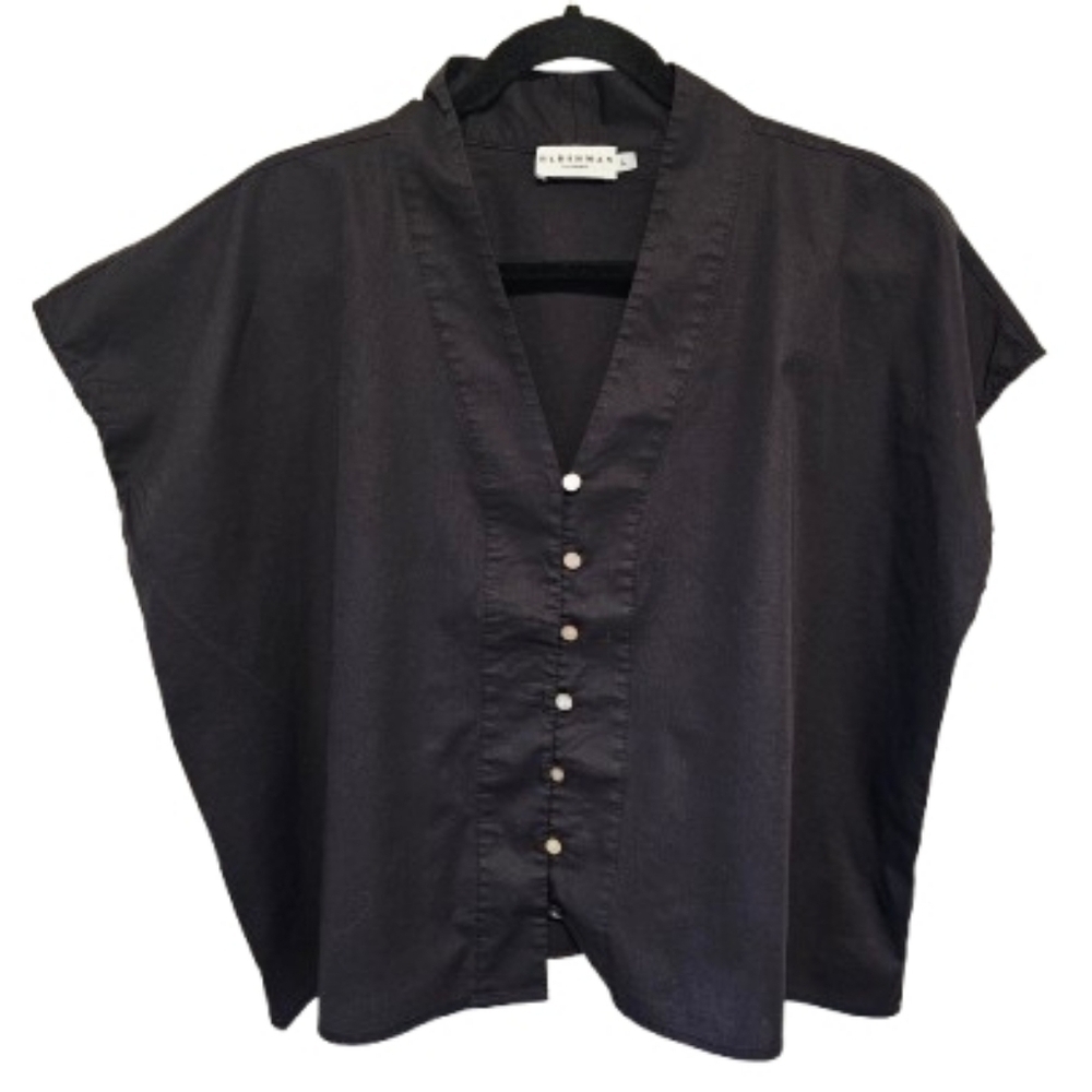 Harshman Black Boxy Blouse Pearlized Button Down Women's Size Large